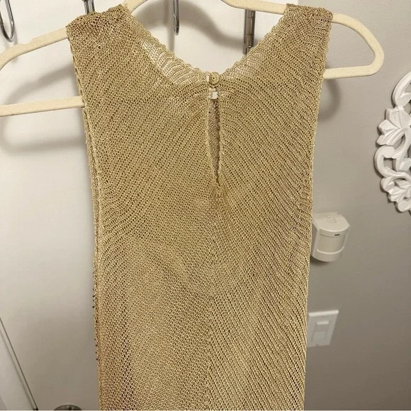 Rimini by Shaw Crocheted & Beaded Tan Beige Fitted Sleeveless Long Dress 8 Y2K - Picture 8 of 12